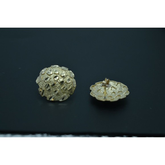 Real 10K Yellow Gold Large Round Diamond Cut Nugget Stud Earrings 18.6mm - Picture 4 of 7